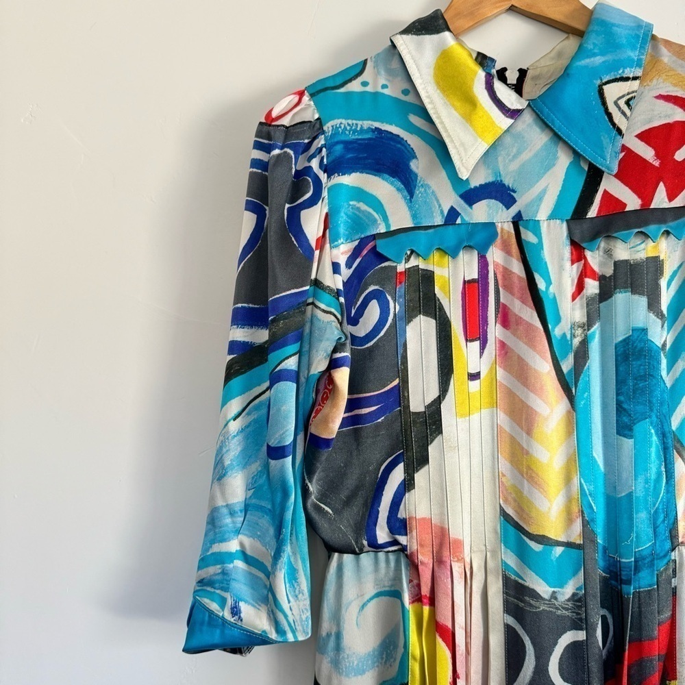 Charles Jeffrey LOVERBOY Pleated Abstract Print Silk Dress XS Designer - Picture 5 of 8